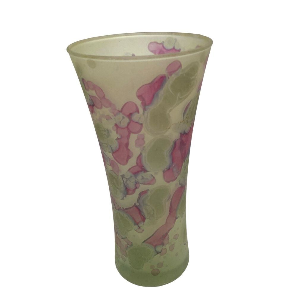 Vtg Vase Hand Painted Art Glass Jerusalem Ilanit Swirl Watercolor Green Purple